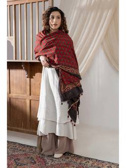 VASTRA RAAG - Red Ajrakh Hand Block Printed Cotton Dupatta