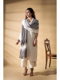 VASTRA RAAG - Grey Pochampally Double Ikat Cotton Dupatta