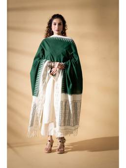 VASTRA RAAG - Green Pochampally Double Ikat Cotton Dupatta