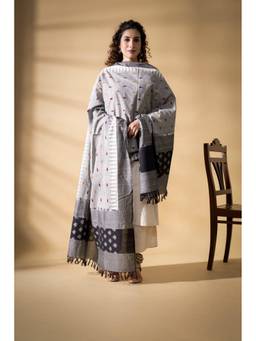 VASTRA RAAG - Grey Pochampally Double Ikat Cotton Dupatta