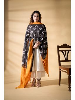 VASTRA RAAG - Black Pochampally Double Ikat Cotton Dupatta