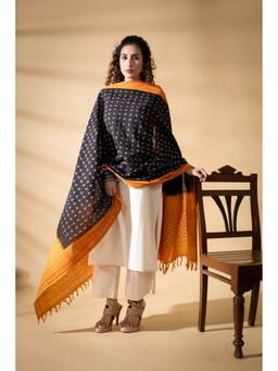 VASTRA RAAG - Black Pochampally Double Ikat Cotton Dupatta