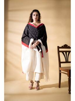 VASTRA RAAG - Black Pochampally Double Ikat Cotton Dupatta