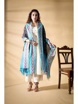 VASTRA RAAG - Blue Pochampally Double Ikat Cotton Dupatta