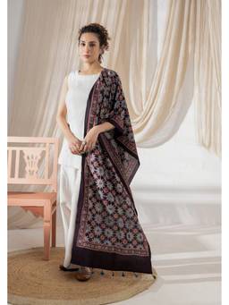 VASTRA RAAG - Black Ajrakh Hand Block Printed Handloom Cotton Dupatta
