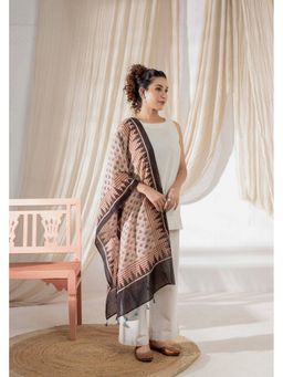 VASTRA RAAG - Cream Ajrakh Hand Block Printed Handloom Cotton Dupatta