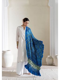 VASTRA RAAG - Blue Pure Modal Silk Bandhani Barbag Dupatta with Zari Lagdi Patta