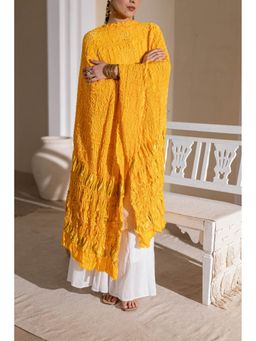 VASTRA RAAG - Yellow Pure Modal Silk Bandhani Checks Pallu Dupatta with Zari Lagdi Patta