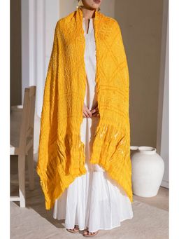 VASTRA RAAG - Yellow Pure Modal Silk Bandhani Barbag Dupatta with Zari Lagdi Patta