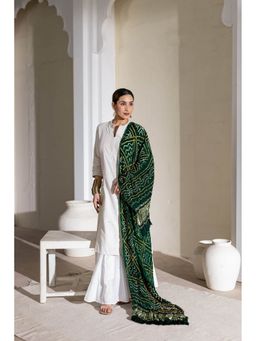 VASTRA RAAG - Bottle Green Pure Modal Silk Bandhani Barbag Dupatta with Zari Lagdi Patta
