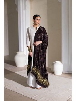 VASTRA RAAG - Black Pure Modal Silk Lehriya Bandhani Dupatta with Zari Lagdi Patta