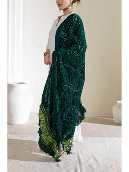VASTRA RAAG - Bottle Green Pure Modal Silk Lehriya Bandhani Dupatta with Zari Lagdi Patta