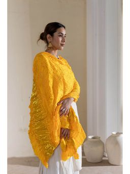 VASTRA RAAG - Yellow Pure Modal Silk Lehriya Bandhani Dupatta with Zari Lagdi Patta