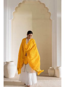 VASTRA RAAG - Yellow Pure Modal Silk Bandhani Dani Dupatta with Zari Lagdi Patta