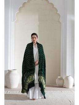 VASTRA RAAG - Bottle Green Pure Modal Silk Bandhani Dani Dupatta with Zari Lagdi Patta
