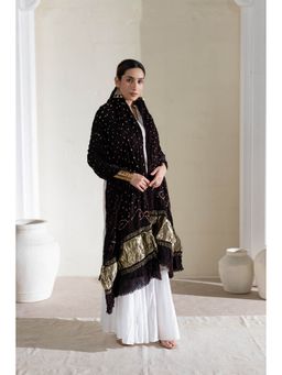 VASTRA RAAG - Black Pure Modal Silk Bandhani Dani Dupatta with Zari Lagdi Patta
