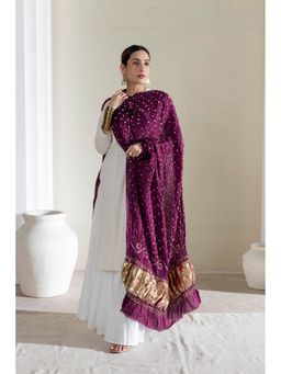 VASTRA RAAG - Wine Pure Modal Silk Bandhani Dani Dupatta with Zari Lagdi Patta