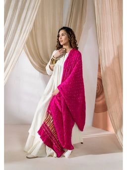 VASTRA RAAG - Maharani Pink Pure Modal Silk Bandhani Dani Dupatta with Zari Lagdi Patta