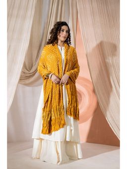 VASTRA RAAG - Mustard Yellow Pure Modal Silk Bandhani Barbag Dupatta with Zari Lagdi Patta