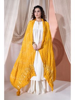 VASTRA RAAG - Mustard Yellow Pure Modal Silk Lehriya Bandhani Dupatta with Zari Lagdi Patta