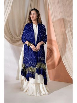 VASTRA RAAG - Royal Blue Pure Modal Silk Bandhani Dani Dupatta with Zari Lagdi Patta