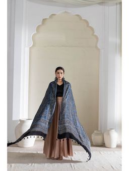 VASTRA RAAG - Blue Modal Silk Ajrakh Hand Block Dupatta