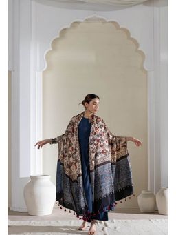 VASTRA RAAG - Cream Modal Silk Ajrakh Hand Block Dupatta