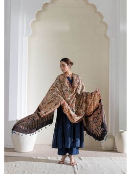 VASTRA RAAG - Cream Modal Silk Ajrakh Hand Block Dupatta