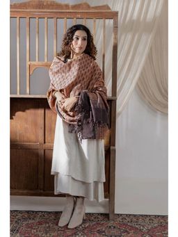 VASTRA RAAG - Ajrakh Hand Block Printed Handloom Woolen Nude Dupatta