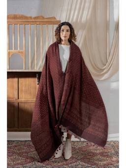 VASTRA RAAG - Ajrakh Hand Block Printed Handloom Woolen Brown Dupatta