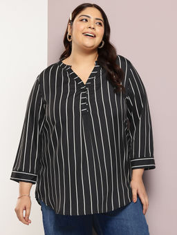 Qurvii - Half Placket Striped Shirt