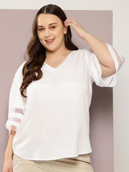 Qurvii - Crepe Top With Three Fourth Sleeves