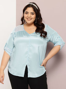 Qurvii - Turquoise Color Top With Sequin Embellishment