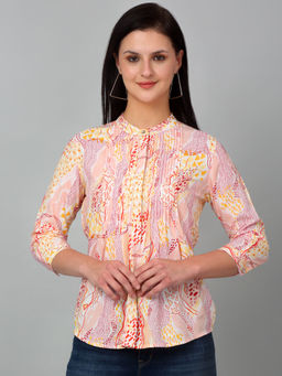Cantabil - Women Multicolor Printed Mandarin Collar Casual Top