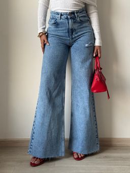 Off Duty India - Raw Rip Stone Blue Wide Leg Jeans
