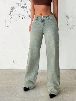 Off Duty India - Grey Women Straight Fit High Waist Jeans