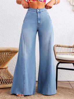 Off Duty India - Detailed Stitch Super Wide Leg Jeans - Blue