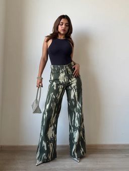 Off Duty India - Olive Women Loose Fit High Waist Jeans