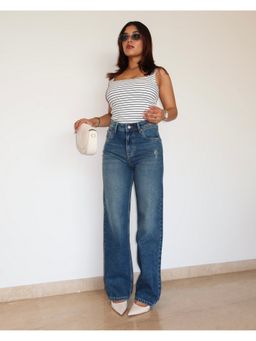 Off Duty India - Blue Women Straight Fit High Waist Jeans