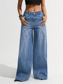 Off Duty India - Blue Women Loose Fit High Waist Jeans