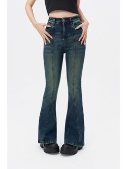 Off Duty India - Bohemian Feels Raw Hem Stretch Flare Jeans - Teal Blue