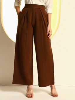 ZASTRAA - Pleated Women's Brown Pant