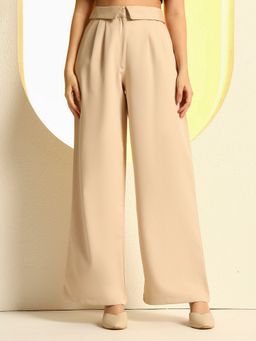 ZASTRAA - Pleated Women Beige Pant