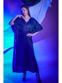 ASHTAG - Women Navy Blue Satin Embellished Maxi Kaftan Dress