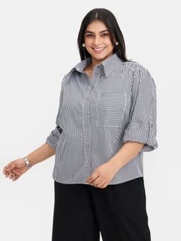 Virgio - Women Black Stripes Shirt