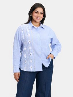 Virgio - Women Blue Stripes Shirt