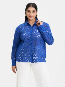 Virgio - Women Blue Embroidered Shirt