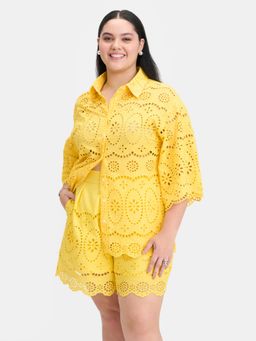 Virgio - Women Yellow Embroidered Shirt