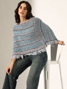SHOWOFF - Blue Acrylic Textured Boat Neck Shrug
