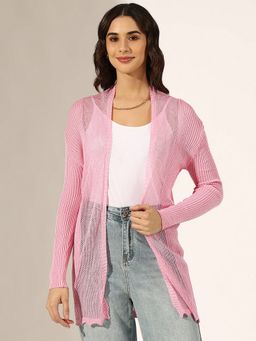 SHOWOFF - Pink Acrylic Self Design Open Front Shrug